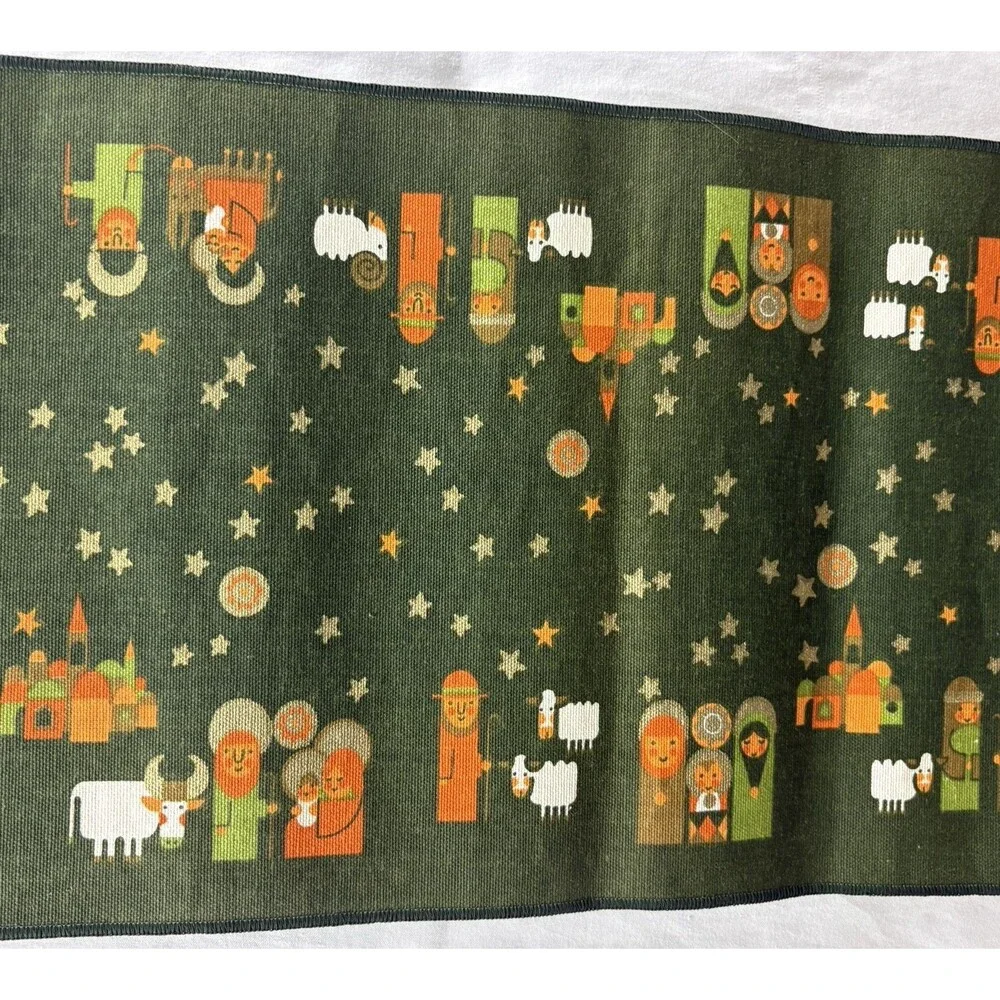 VTG Sodahl Nativity Table Runner Danish 70s Scandinavian Cotton Linen MCM X-Mas